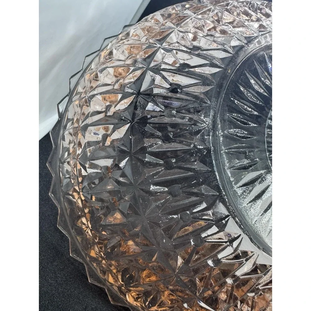 Jeannette Pink Depression Glass Serving Bowl Geometric Diamond Cut 8 5/8